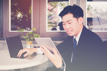 Portrait of happy businessman, Concept of young business people working at home