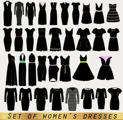 Set of female dresses on a white background