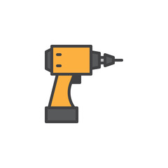 Cordless drill filled outline icon, line vector sign, linear colorful pictogram isolated on white. Electric screwdriver symbol, logo illustration. Pixel perfect vector graphics