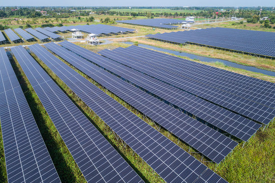 Aerial view : Solar farm, solar panels in Thailand