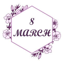 Lovely illustration with gentle colors for 8 March in a frame.
