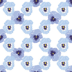 Seamless pattern with pansies flower on white background. Vector set of blooming floral for wedding invitations and greeting card design.