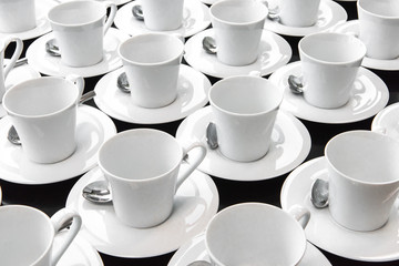Group of ceramic white cup serving tea or coffee.
