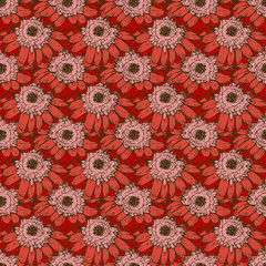 Seamless pattern with red daisies flower. Vector set of blooming floral for wedding invitations and greeting card design.