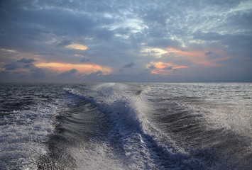 seascape, trail from speed boat