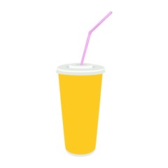 Yellow Cup template with drinking straw, isolated on white background. For coffee, tea, Cola, cocktails, soda or cold beverage. Vector illustration. mockup. Realistic.