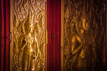 Thai traditional art painting on Thai temple building,background and texture