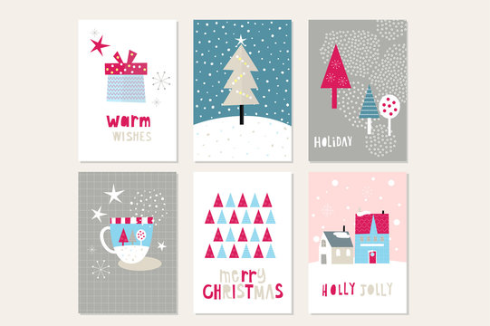 Vector Flat Holiday Illustration, Pastel Christmas Poster, Holiday Celebration Background, Greeting Card, Vector illustration, Minimal Flat Design Background