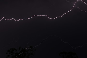 Lightning strikes through the sky