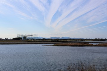 Autumn clouds over Kuma River in Yatsushiro City, Japan