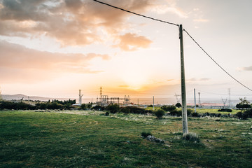 Electrical Power Lines  at sunset