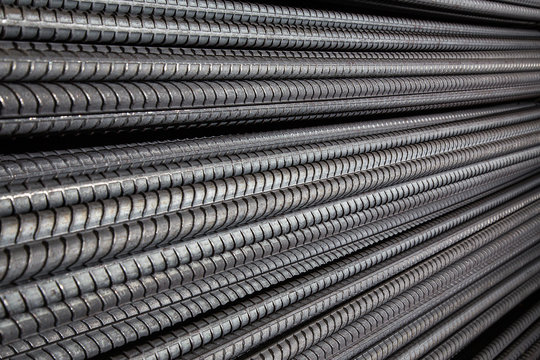 Close up steel bar , Steel reinforcement bar texture in construction site