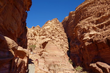 Ancient abandoned rock city of Petra in Jordan as a tourist attraction