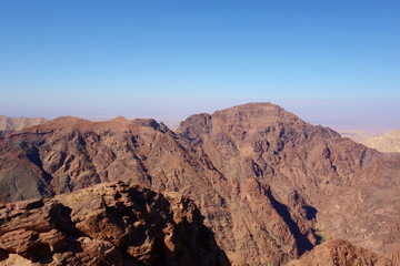 Fototapeta na wymiar Panoramic view of Petra desert from the High Place of Sacrifice, Jordan