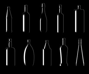 Collection of bottles of different shapes
