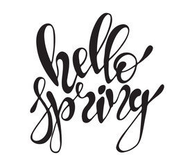 Hand drawn Easter quote Greeting card templates with lettering phrase Hello spring Modern calligraphy style