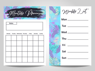 Modern Monthly planner and Weekly list template design