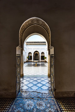 Arch leading into courtyard, Bahia Palace,Morocco
