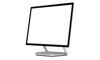 Computer monitor with blank screen for presenting your designs on this mockup 3/4 left view. Vector illustration