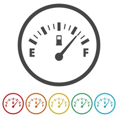 Fuel gauge icon, Full gas tank, 6 Colors Included