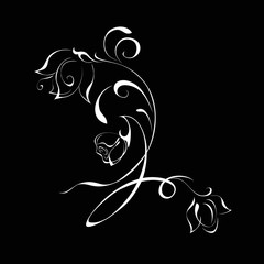 twig rose with a Bud in white lines on a black background