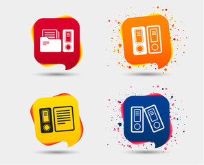 Accounting icons. Document storage in folders sign symbols. Speech bubbles or chat symbols. Colored elements. Vector