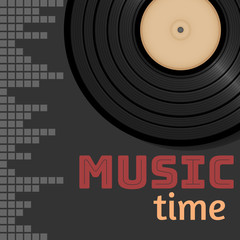 Retro party advertising flyer with old vinyl. Old-fashioned poster design. Vector vintage illustration.Retro background