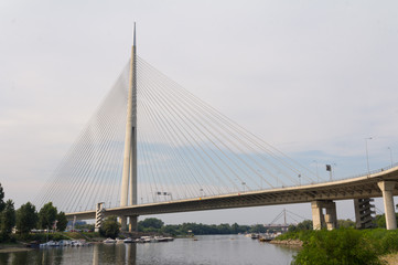Bridge at Ada. Road and pedestrian bridge on the Sava River