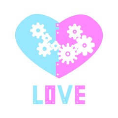 Love card for Valentine's Day, Picture for wedding, cute vector, Soft color illustration, white background, Valentine card,Logo about love,Heart with gears