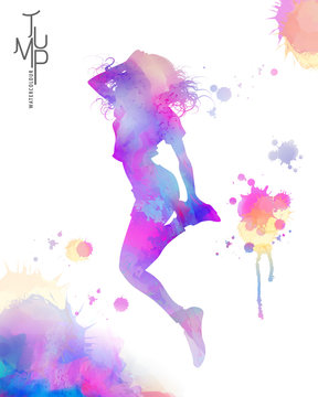 Watercolor jump girl