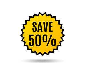 Save 50% off. Sale Discount offer price sign. Special offer symbol. Star button. Graphic design element. Vector