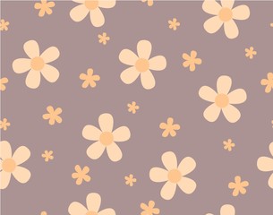 Fototapeta na wymiar Flower and mini size flower on brown background, light orange flower on brown background seamless pattern, Not ordered, Sweet style, Cute pattern vector for Gift wrapping paper Tablecloth or drapery