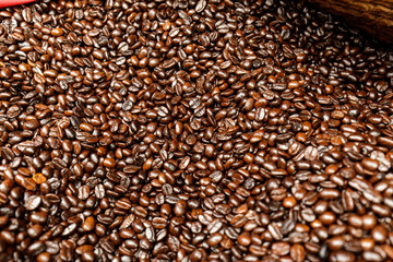 Close-up of Roasted coffee beans at the street market in Tel-Aviv, Israel