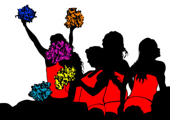 Young cheerleaders on a white background