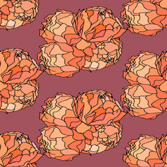 Seamless floral pattern with  peonies. Vector illustration.