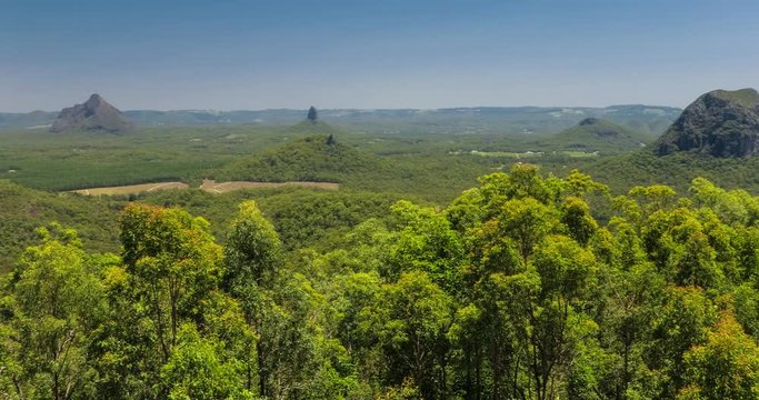 A view across the Glass House Mountains National Park, Brisbane, Australia