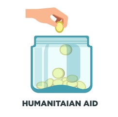 Humanitarian aid promotional logotype with jar full of coins