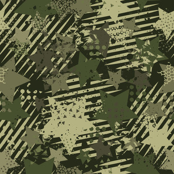 Abstract camouflage seamless pattern texture military repeats army green hunting clothes. Wallpaper for textile and fabric. Fashion style
