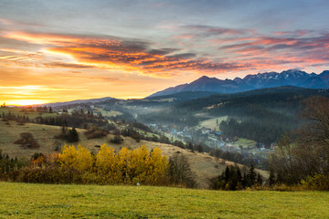 Tatra mountains at autumn from village Gliczarow Gorny, Poland
