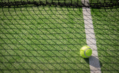 Paddle tennis court and net with a ball