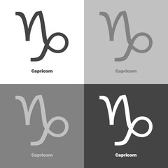 Capricorn zodiac set sign. Astrological symbol. Vector icon on white-grey-black color