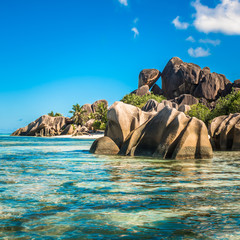 Tropischer Inselstrand, Source d& 39 Argent, La Digue, Seychellen