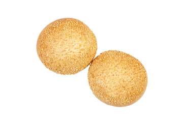 Round sandwich bun with sesame isolated on white background