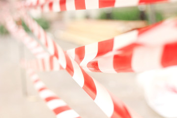 Obraz premium Barrier barrier tape on the construction site.