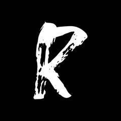 Fototapeta premium Letter R. Handwritten by dry brush. Rough strokes textured font. Vector illustration. Grunge style elegant alphabet.