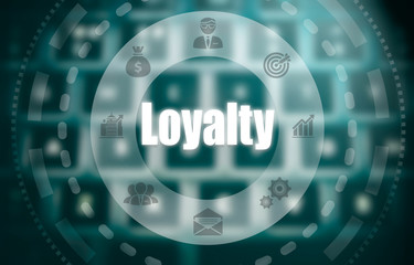 Selecting a Loyalty business concept on a futuristic portable computer screen.