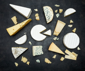 Fototapeta na wymiar Various types of cheese - parmesan, brie, roquefort, cheddar