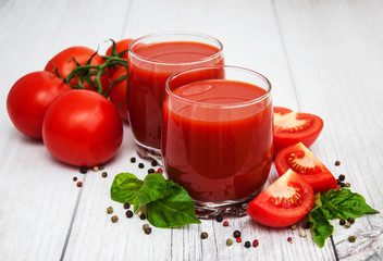 Glasses with tomato juice
