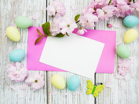 Easter eggs and greeting card