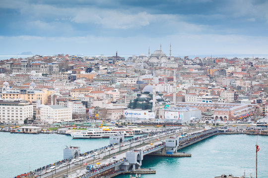 Panoramic view of Istanbul from Galata tower, Turkey